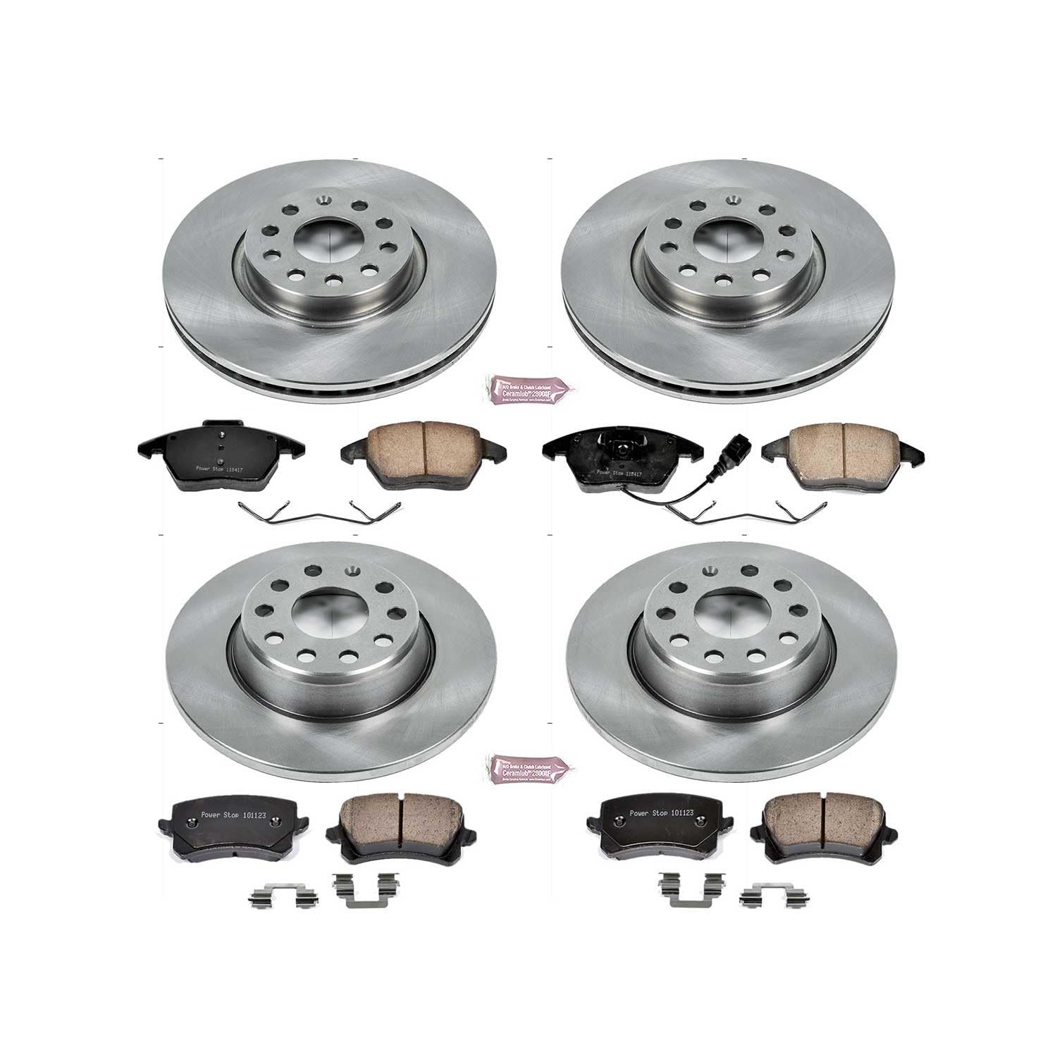 Power Stop KOE7838 Replacement Brake Kit-OE Front and Rear Brake Rotors & Ceramic Pads For Volkswagen Passat 2009 [Model Specific]
