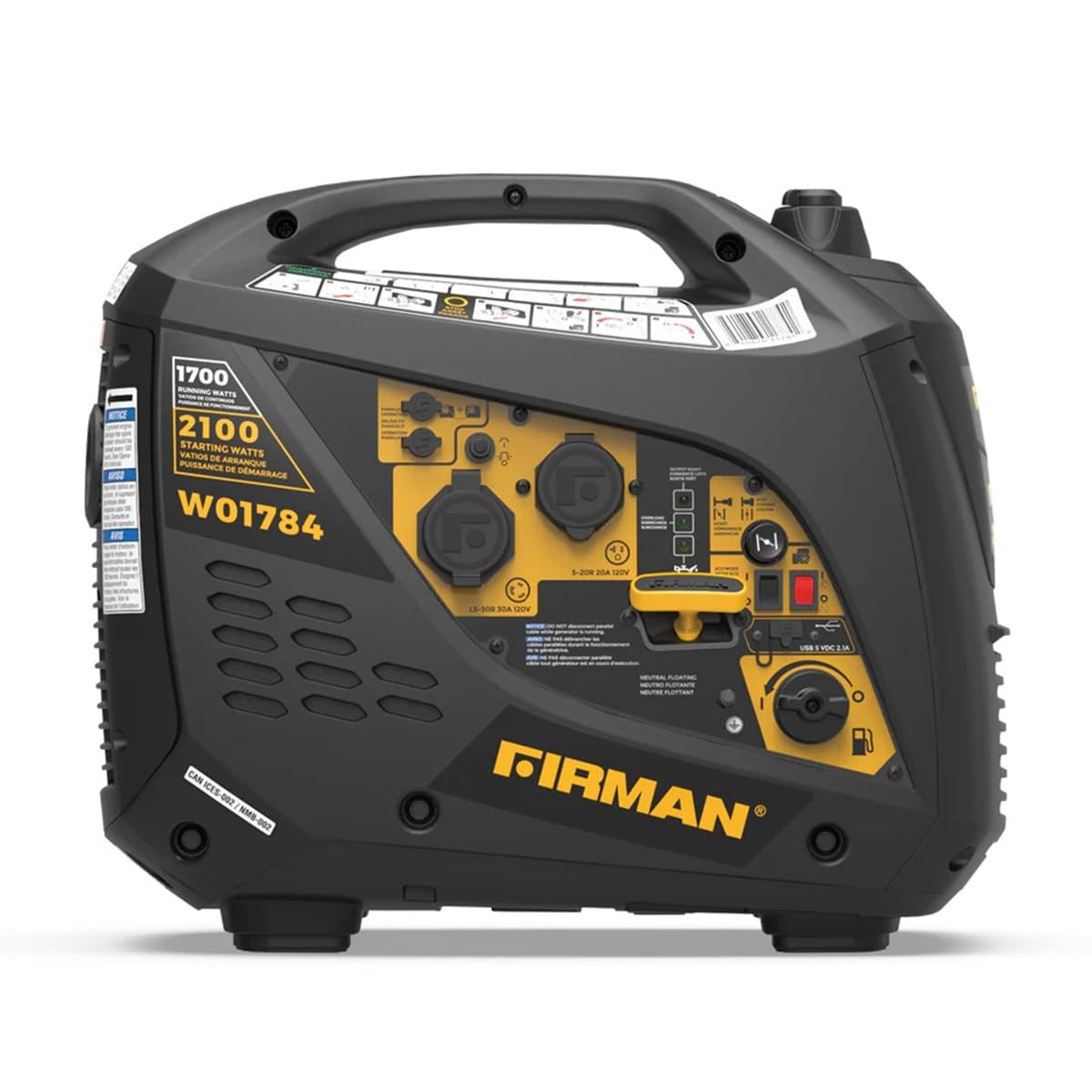 Portable Firman Generator, Gas, Recoil-Start With Parallel Kit, 2100/1700-Watt - Quantity 1
