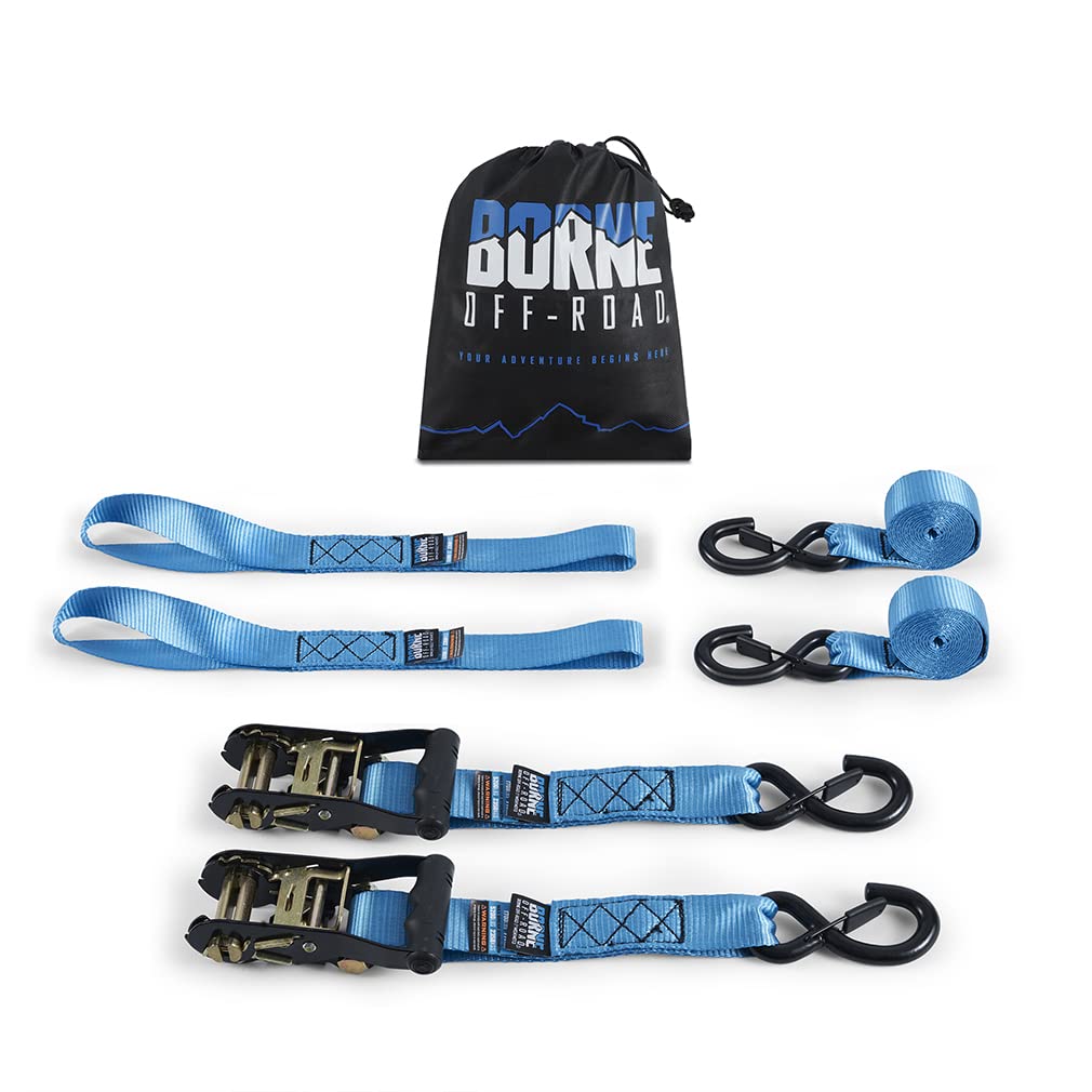 Heavy-Duty Borne Off-Road Ratchet Tie-Down Kit (2-Pack), Blue