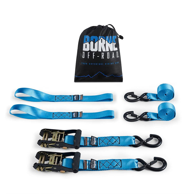 Heavy-Duty Borne Off-Road Ratchet Tie-Down Kit (2-Pack), Blue