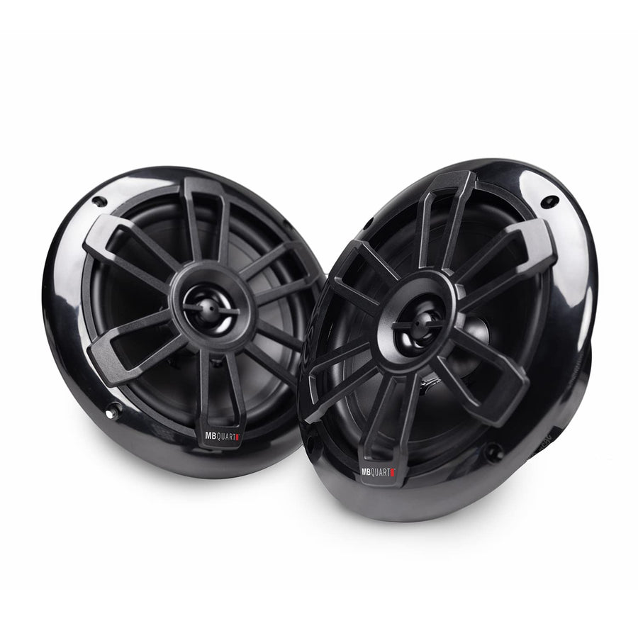 Coaxial Speakers MB Quart with Bluetooth Source Unit (Black) – 6.5 Inch, 160 Watt Each, Marine Grade Waterproof, LCD Display, Set of 2 Speakers for Marine, RV