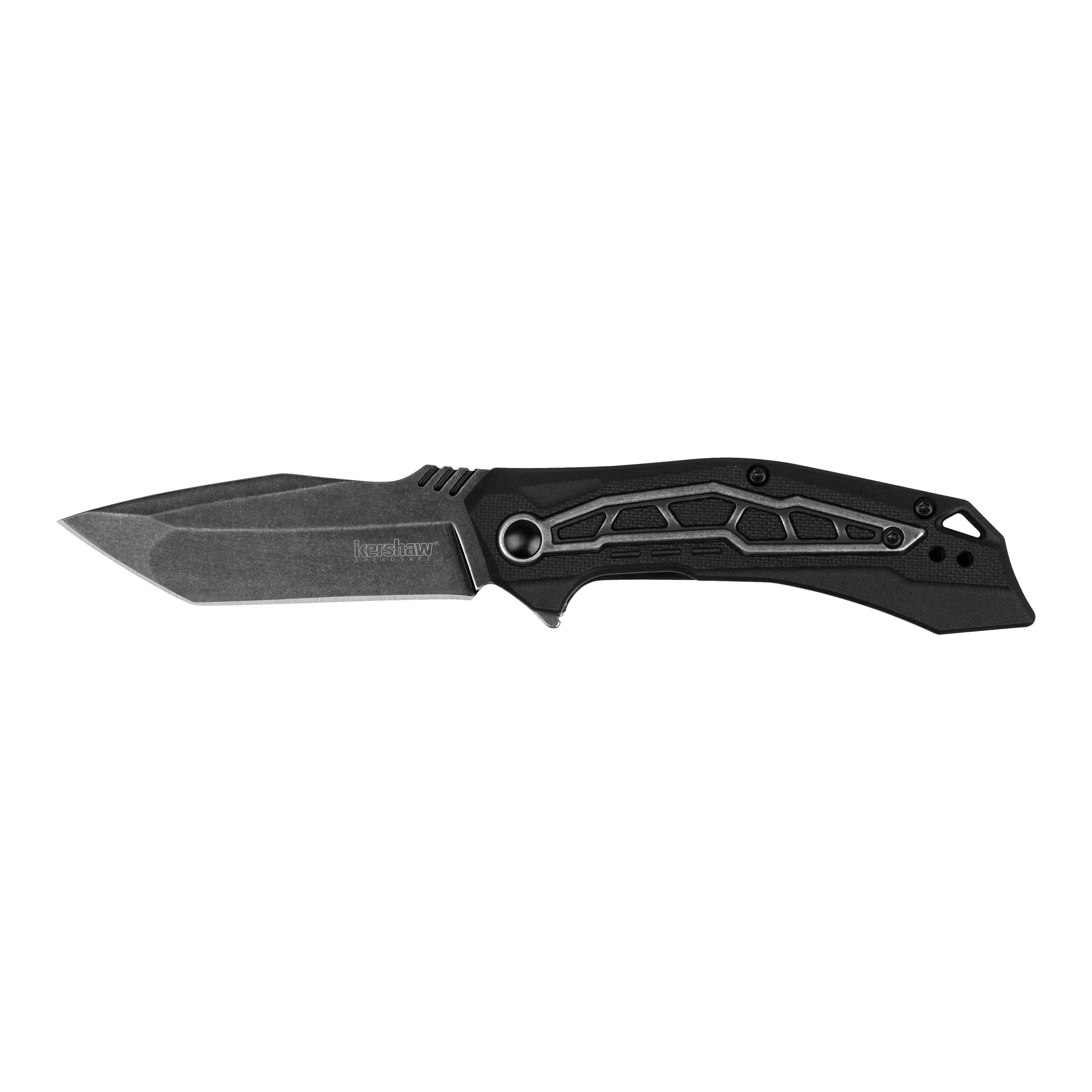 Kershaw Pocket Knife Flatbed, Black 3.125 inch Blade with SpeedSafe Opening Mechanism, Glass Filled Nylon Handle with Liner Lock and Pocketclip