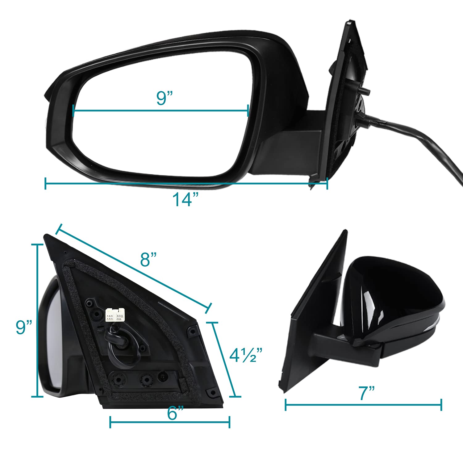 Power Heated Spec-D Tuning Glossy Black 7-Pin + LED Signal Left Driver Side Mirror Compatible with Toyota RAV4 2013-2015
