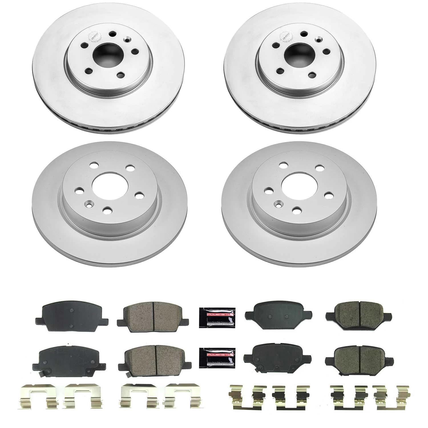 Power Stop Z17 Coated Rotor Kit-CRK8505 Front and Rear Coated Brake Rotors, Ceramic Brake Pads For Buick Encore 2018-2022, Chevrolet Trax 2018-2022 [Model Specific]