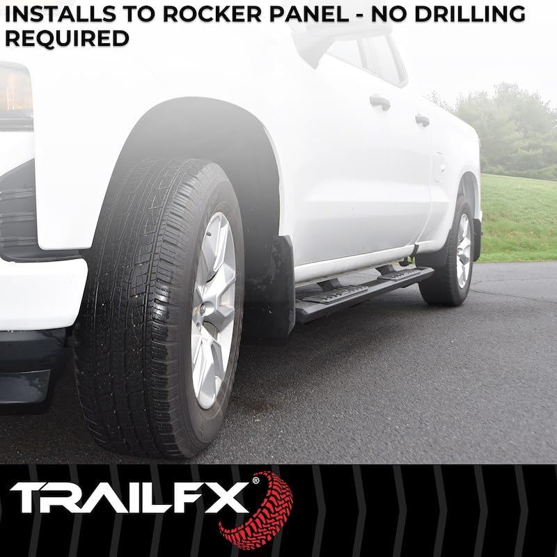 TrailFX AL4026B Nerf Bar, 4-1/2 Inch Hexagonal Straight, with Step Pads, Rocker Panel Mount, Powder Coated, Black, Aluminum, with Plastic End Caps/Bracket Covers, Fits 2024-2025 Toyota Land Cruiser