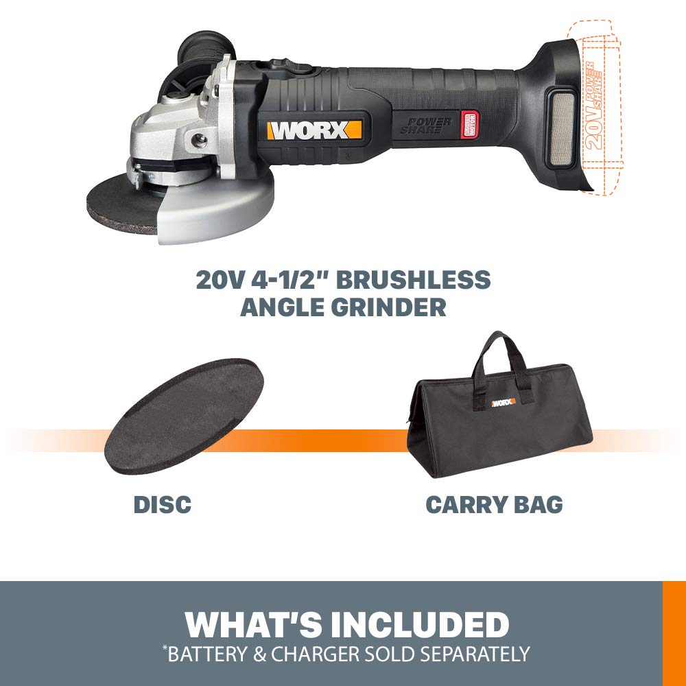 Worx 20V WX812L.9 Power Share 4.5" Cordless Angle Grinder with Brushless Motor (Tool Only)