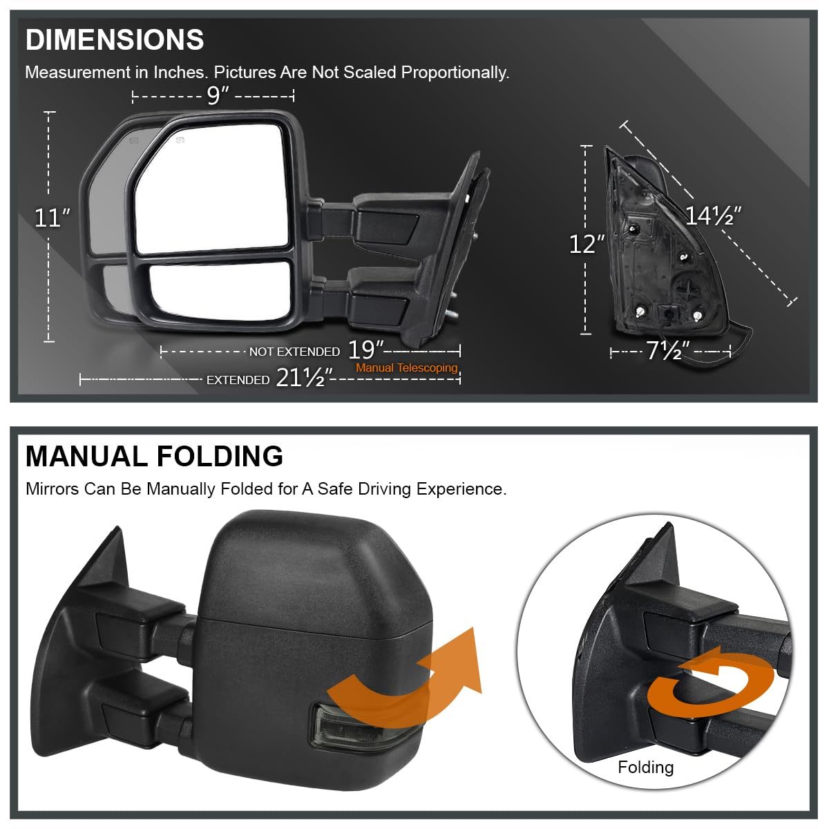 Spec-D Tuning Towing Mirror Black Smoke LED Signal Power Heated Compatible with 1999-2016 Ford F-250, F-350, F-450 Super Duty Left + Right Pair