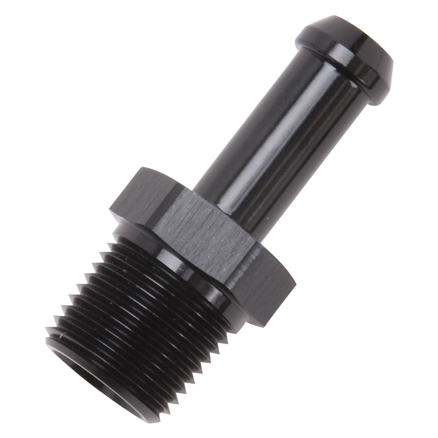 Edelbrock Heater Hose Fitting 8117 Straight Hose End 3/8 in. NPT and 3/8 in. Barb Black