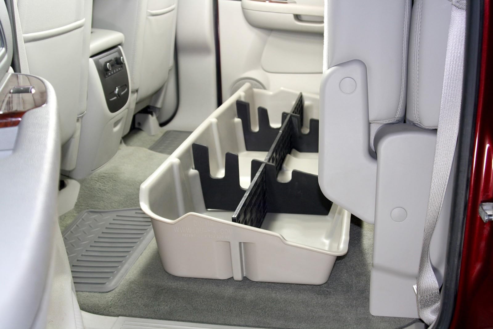 Under Seat Storage DuHa 10044 fits 2007-2013 Silverado/Sierra Crew Cab & 2007-2014 Heavy Duty Crew Cab | Tan Heavy-Duty Back Seat Organizer | Durable Construction | Includes Dividers