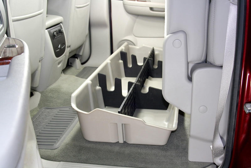 Under Seat Storage DuHa 10044 fits 2007-2013 Silverado/Sierra Crew Cab & 2007-2014 Heavy Duty Crew Cab | Tan Heavy-Duty Back Seat Organizer | Durable Construction | Includes Dividers