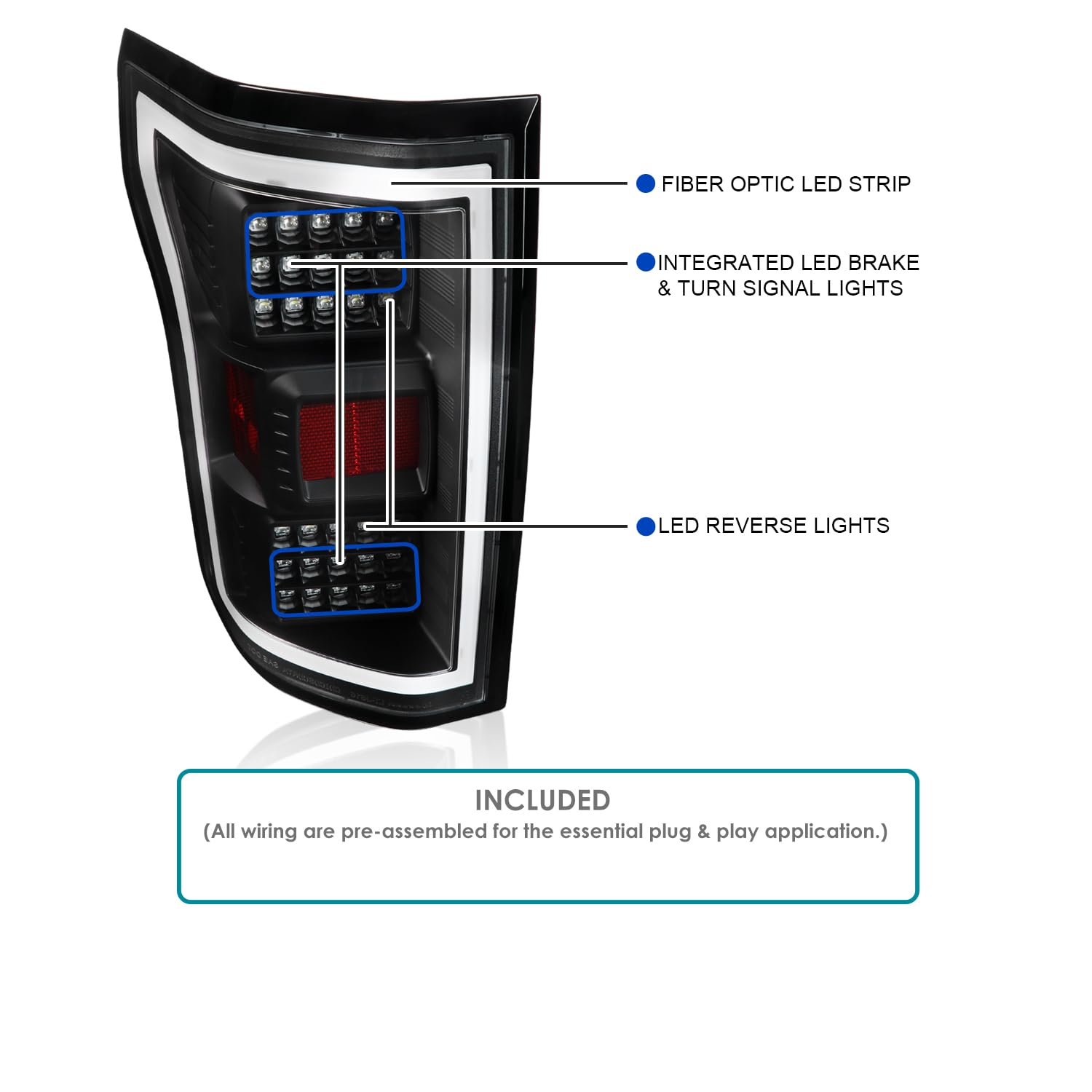 Black Tail Lights w/LED Light Bar SPEC-D TUNING Compatible with 2018-2020 Ford F-150, Left + Right Pair Assembly