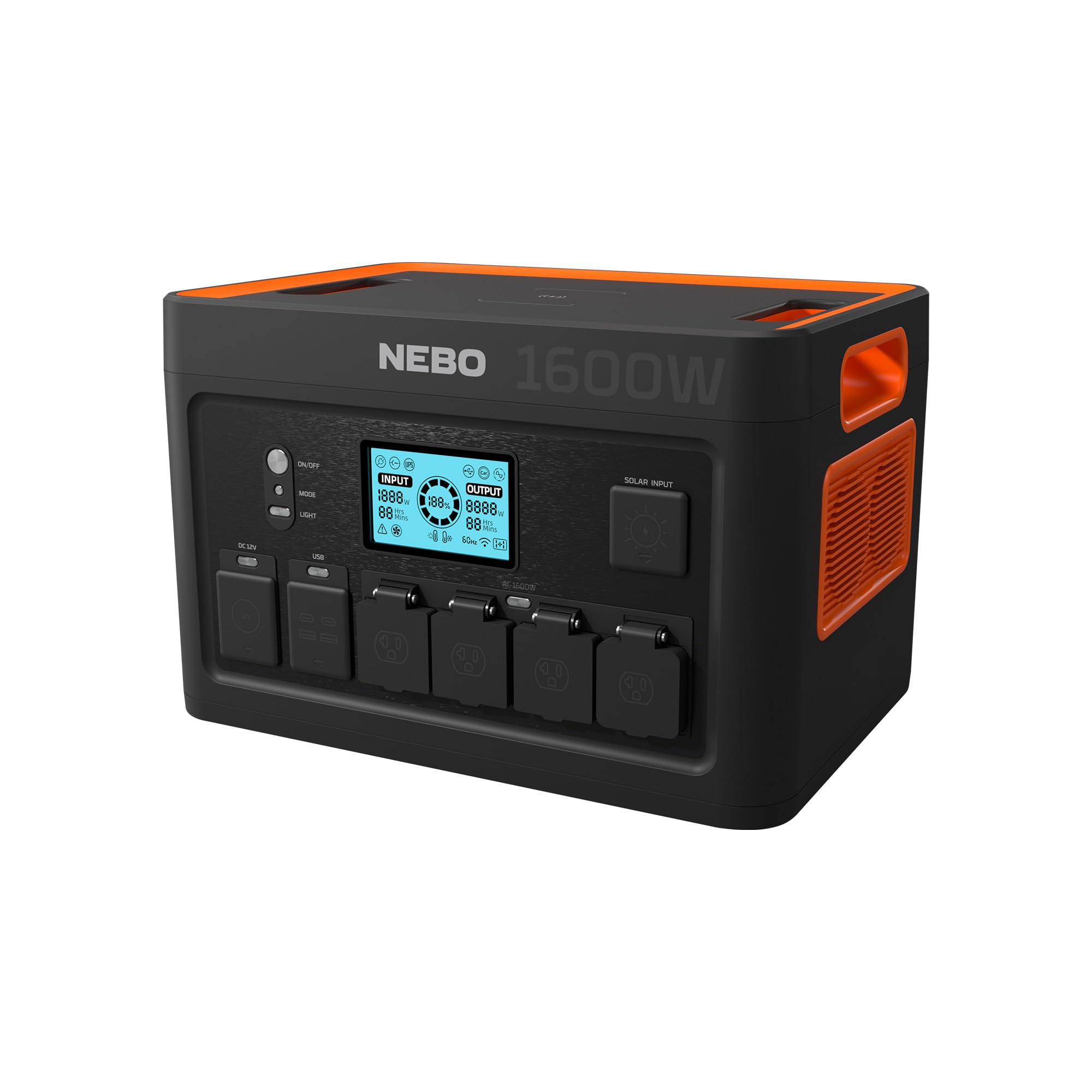 1600 W NEBO PINNACLE Power Station | 1228.8Wh Capacity, Portable Uninterruptible Power Supply for Emergencies, LiFePO4 Battery, 12 Outlets, 2 Hour Recharge, OVERDRIVE Runs Devices up to 2000 Watts