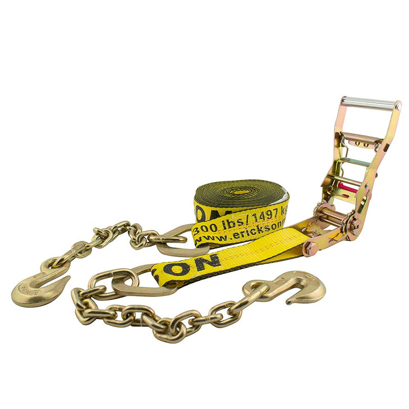 2" x 30' Yellow Erickson Ratchet Strap with Chain Leads