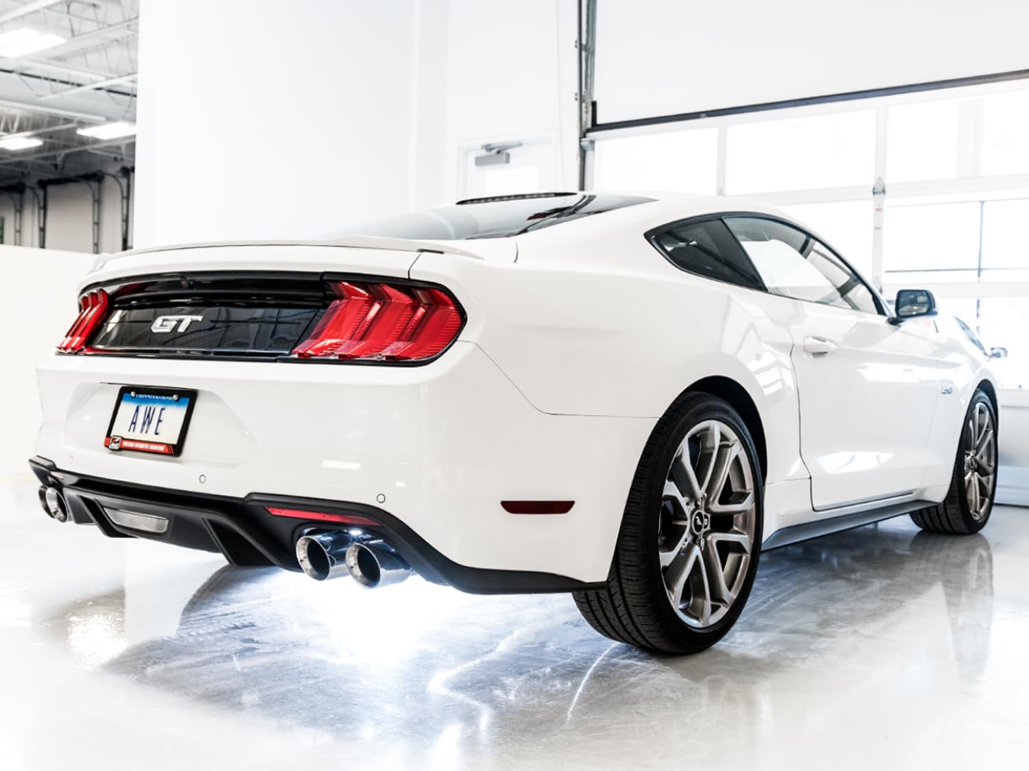 Ford Mustang GT (S550) AWE Tuning 2018+ Cat-Back Exhaust - Touring Edition (Quad Chrome Silver Tips) - 3015-42102
