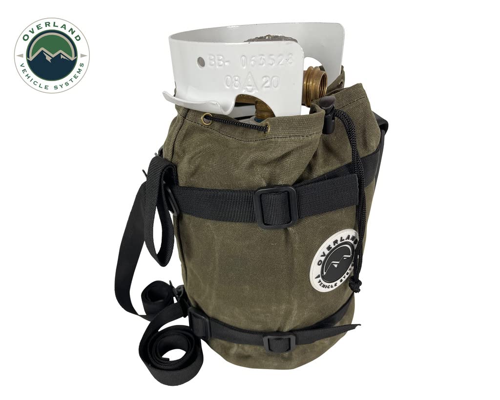 Propane Bag Overland Vehicle Systems with Handle & Straps - #16 Waxed Canvas Storage - Infused with Paraffin Wax Waterproofing - Heavy Duty Rubber Handle and Nylon Straps