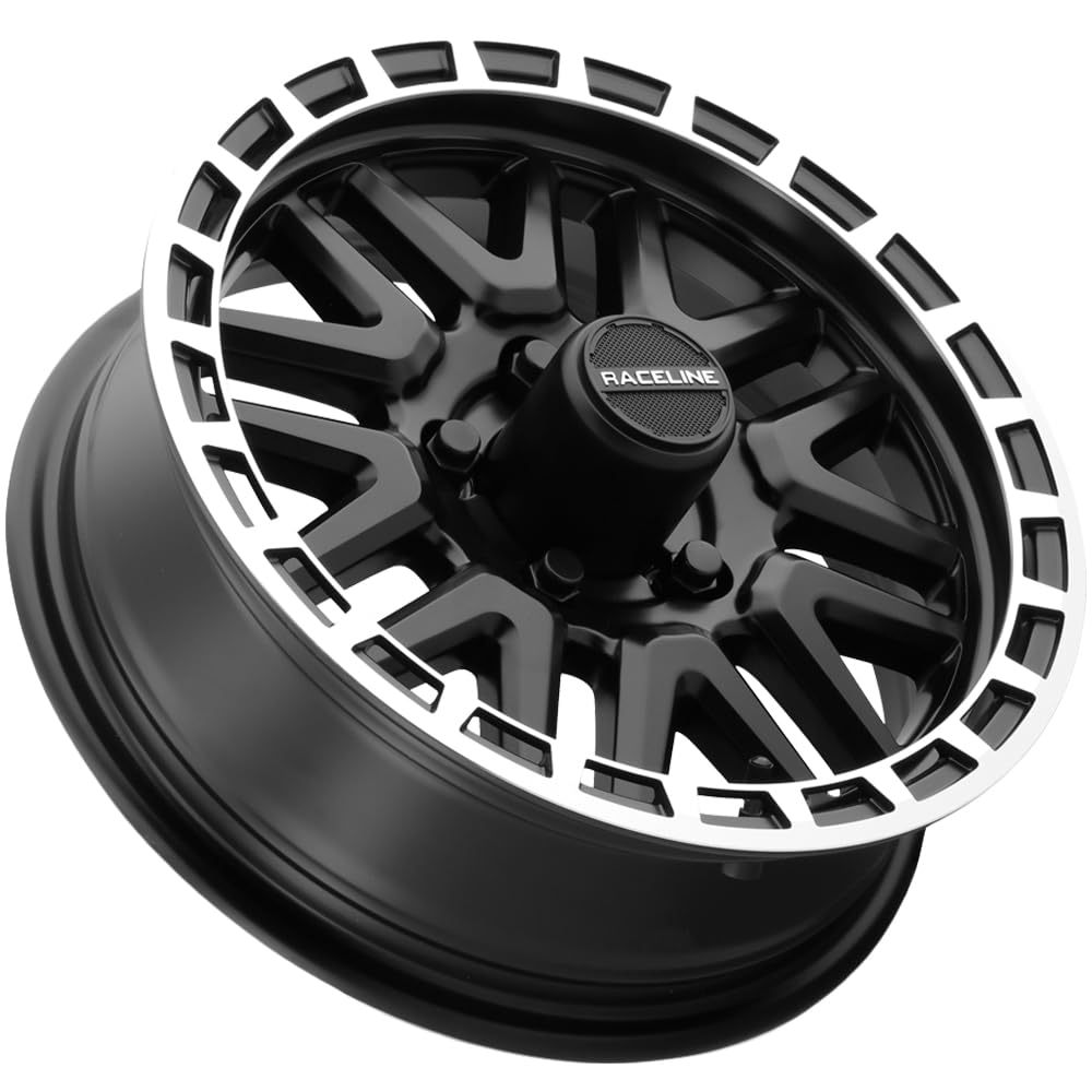 Raceline Wheels 953BM Aluminum Trailer Wheels KRANK Black Finish w/Machined Ring 13X4.5" 5X114.3 Bolt Pattern -.125mm Offset/(2.63"B/S), 8 Spoke Design, Utility, Boat Trailer Automotive Wheels