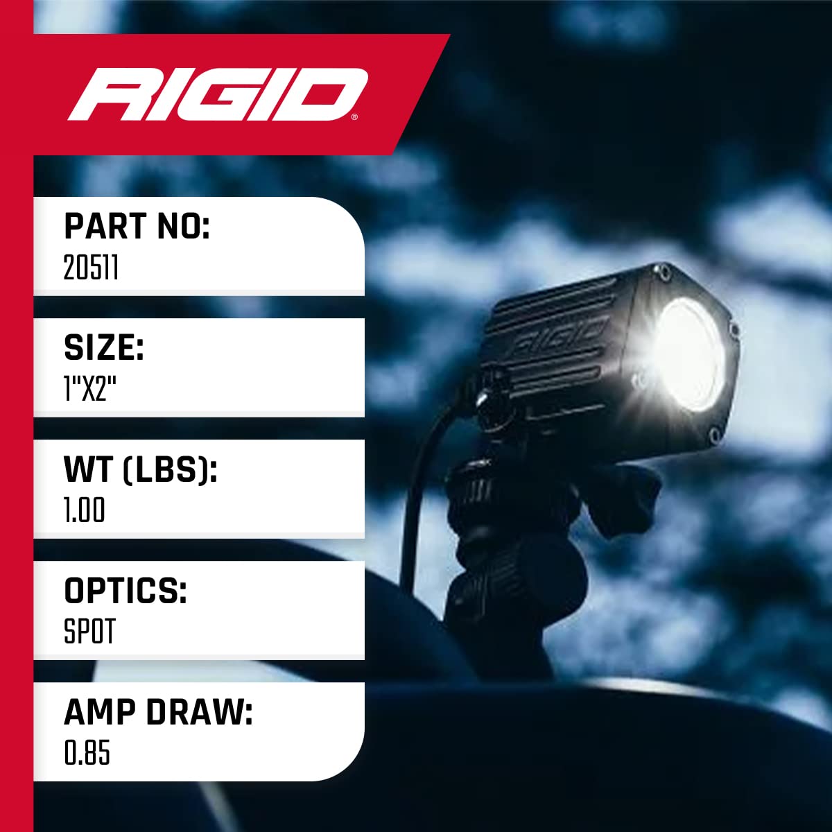Ignite LED Light - RIGID INDUSTRIES, Spot Beam Pattern, Surface Mount, Black Housing | Single