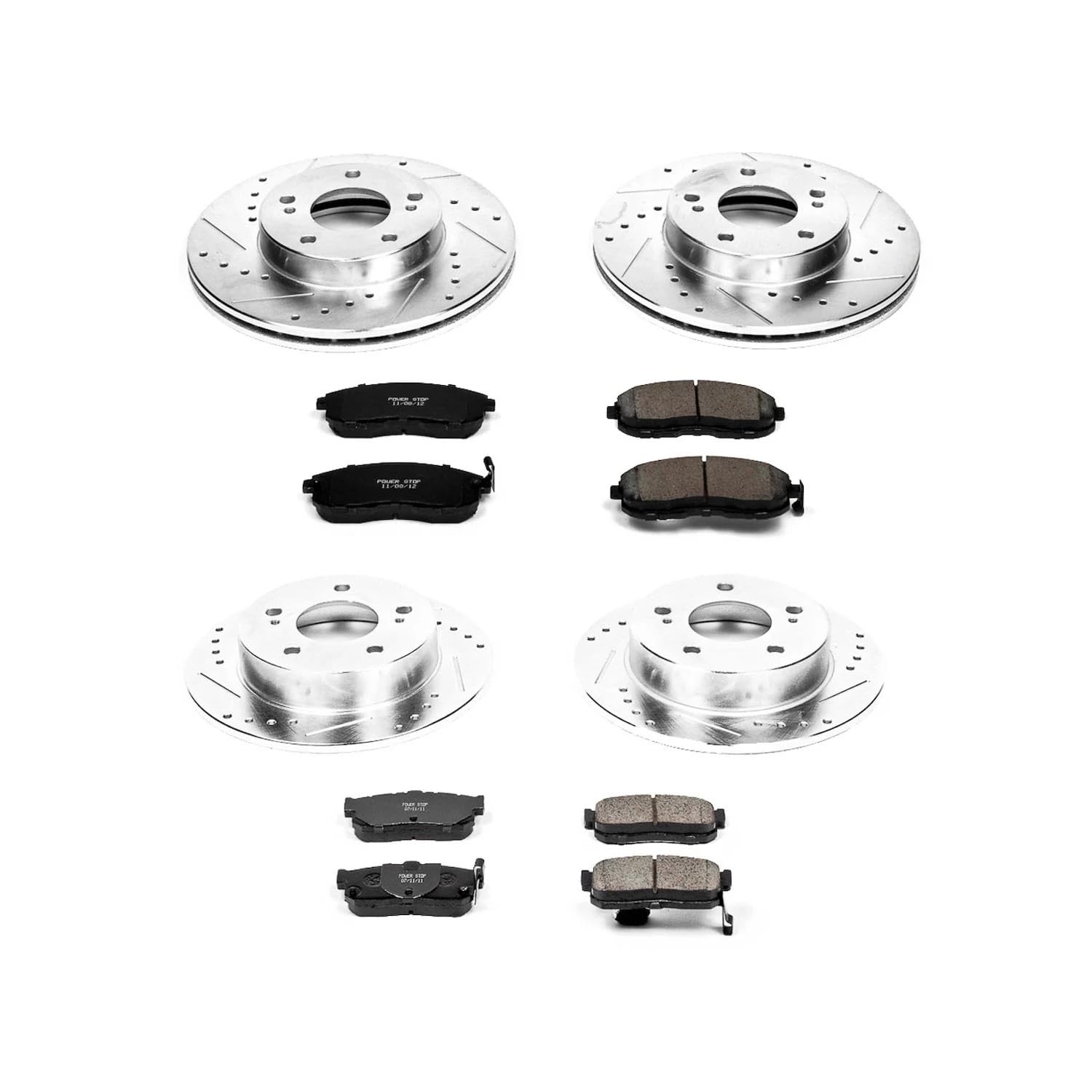 Power Stop K2780 Z23 Carbon Fiber Brake Pads Front and Rear with Drilled & Slotted Brake Rotors Kit For Nissan Maxima 1989-1994 [Model Specific]