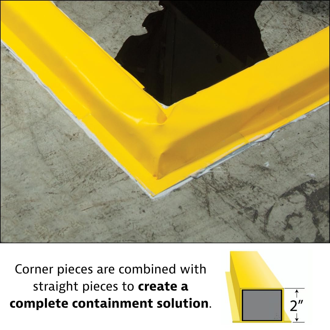 Justrite Fuel Spill Containment Curbs Make-A-Berm™ 2" High Corner Set (2 Pieces), Custom Chemical Spill Containment Berm System, Yellow PVC Coated Fabric, Made in The USA, 28476