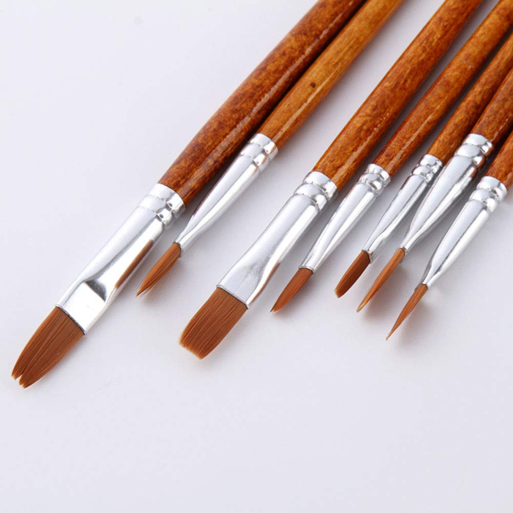 12pcs Paint Brush Oil Painting Set Watercolor Acrylic Wood Handles Art Supplies Reusable Nylon Fine Pointed Flat Drawing