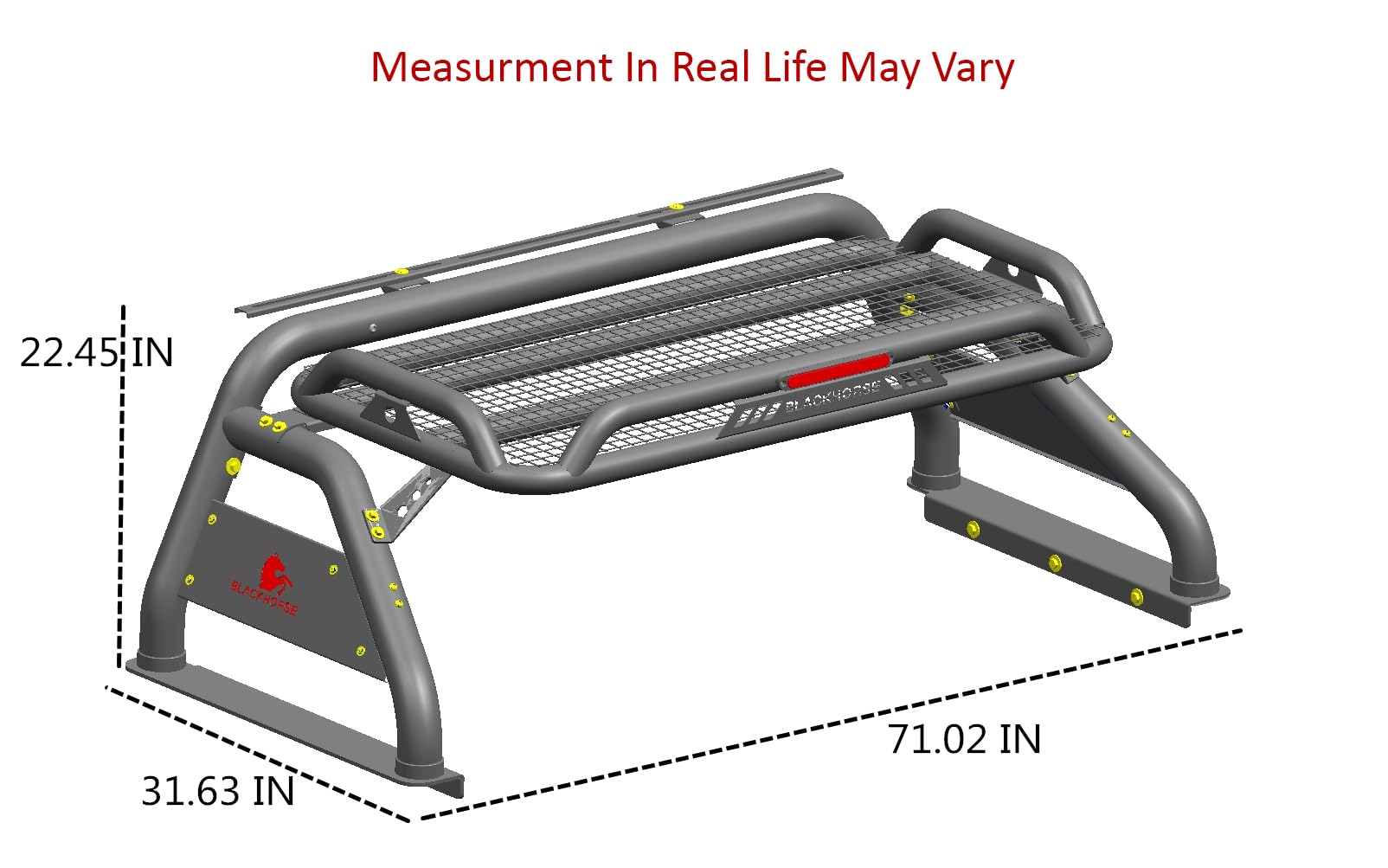 Atlas Black Horse Roll Bar Incl. Set of 5.3" Dia.LED Lights w/Red Trim Rings Compatible with (GMC-Chevrolet-Ford-Dodge) Black Atlas Roll Bar - RB-BA1B-PLFR
