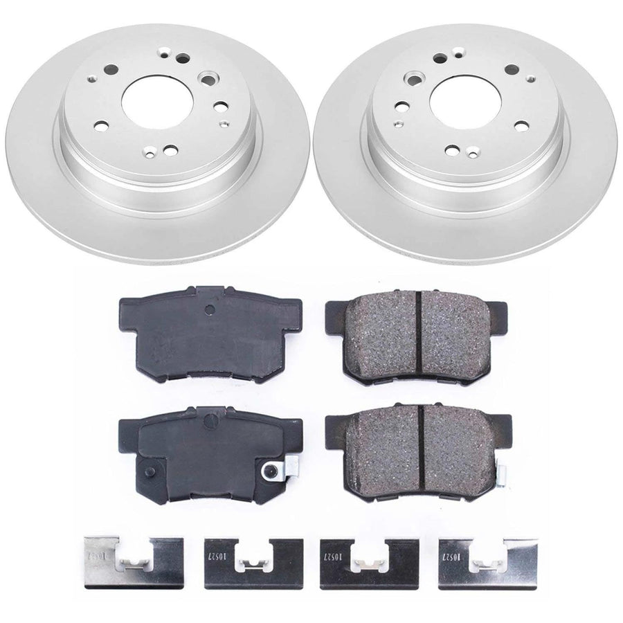 Power Stop Coated Brake Rotor CRK5399 & Ceramic Brake Pads- rear For Acura TL 2004-2008, Honda Element 2003-2011 [Model Specific]