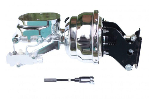 8 Inch LEED BRAKES Dual Power Booster, 1-1/8 Inch Bore Flat Top Master, Side Mount Valve, Disc/Drum (Chrome)
