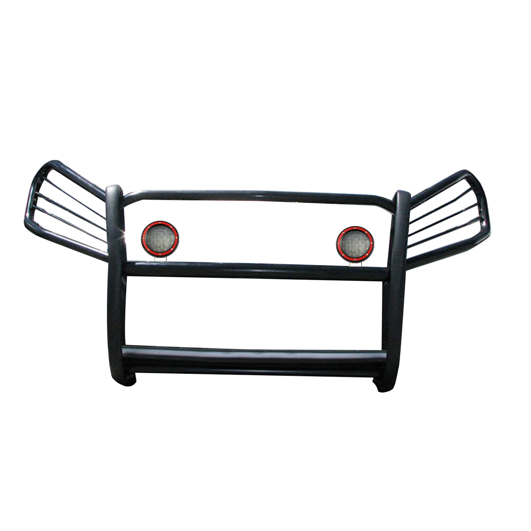 Bumper Guard Black Horse Grille Brush Modular Black Come with Pair of 5.3" Dia.LED Lights with Red Trim Rings Compatible with 2006-2018 Toyota RAV4-17A093902MA-PLFR