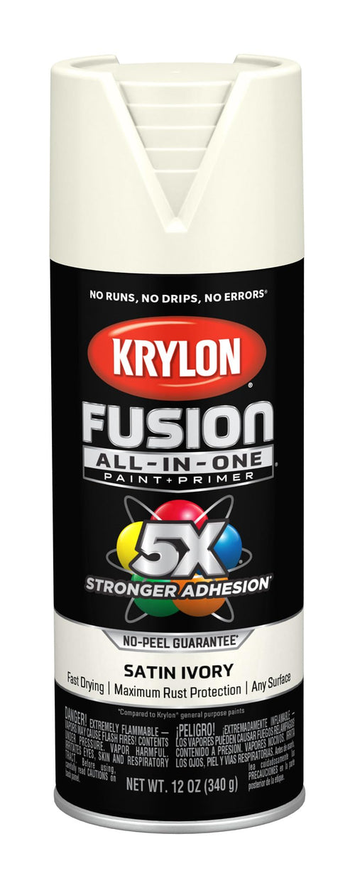 Krylon All-In-One Fusion Adhesive Spray Paint for Indoor/Outdoor Use, 12 oz, Ivory