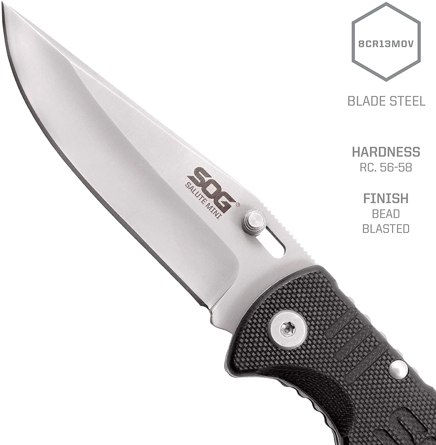 SOG Mini Salute Tactical Knife- EDC Folding Pocket Knife with 3.1 Inch Blade, Adjustable Thumb Stud and Low Carry Bayonet Clip, Bead Blasted (FF1001-CP)