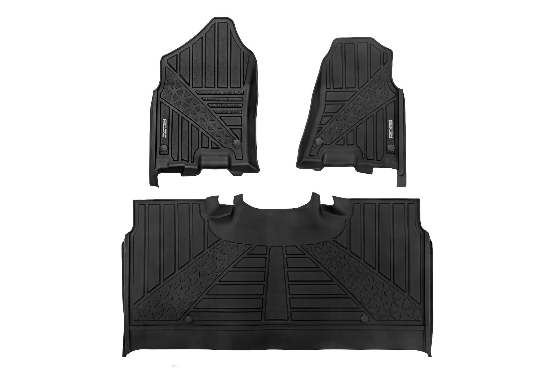 Rough Country Floor Mats Flex-Fit for Ram 1500 (2019-24)/1500 TRX (2021-24) Crew Cab - Front & Rear Set, Custom All-Weather Non-Slip TPE Liners with Spill Saver Lip