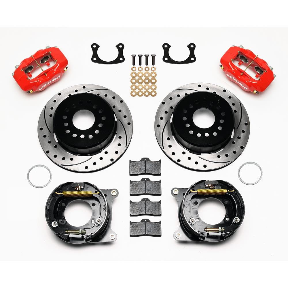 140-9791-DR WILWOOD P/S Park Brake Kit, Drill, Red New Big Ford 2.50" Offset, Front Caliper Mt.