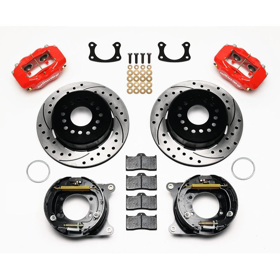 140-9791-DR WILWOOD P/S Park Brake Kit, Drill, Red New Big Ford 2.50" Offset, Front Caliper Mt.
