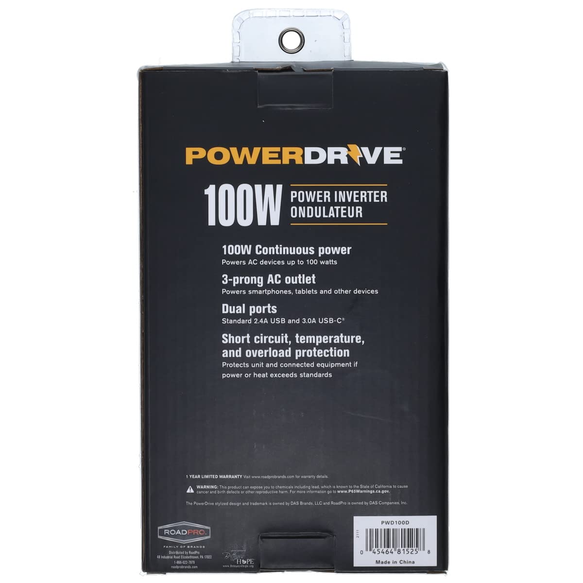 100 Watt PowerDrive PWD100D Inverter 12v DC to 110v AC Converter Car Plug Adapter with 2 Ports