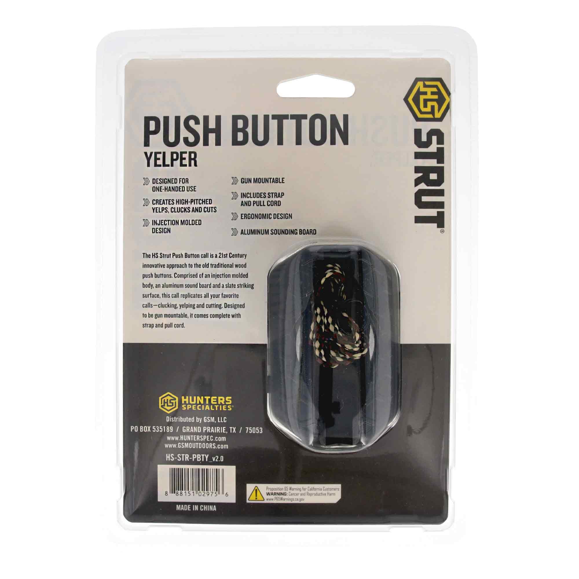 Push Button Yelper Hunters Specialties - Ergonomic Design One Handed Operation Turkey Call w/Perfect Yelps, Cuts & Purrs