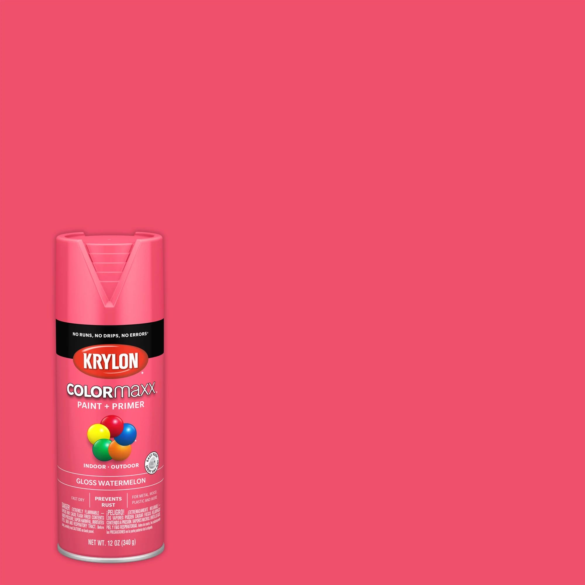 Krylon K05544007 Spray Paint and Primer COLORmaxx for Indoor/Outdoor Use, Gloss Watermelon Pink 12 Ounce (Pack of 1)