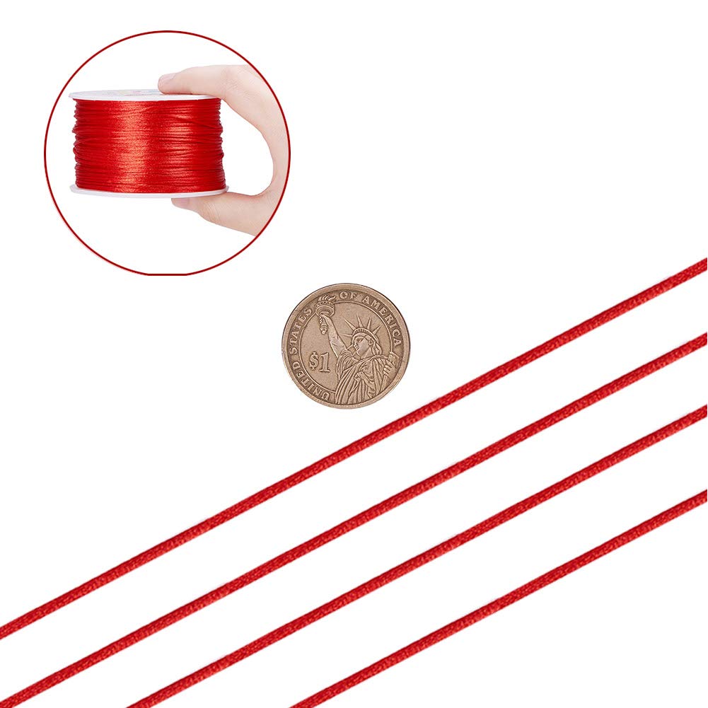 1 Roll JEWELEADER About 100 Yards Rattail Nylon Thread Cord 1mm Shiny Satin Trim Cord Chinese Knotting Beading Cord for DIY Jewellery Making Macrame Kumihimo Shamballa Friendship Bracelets - Red