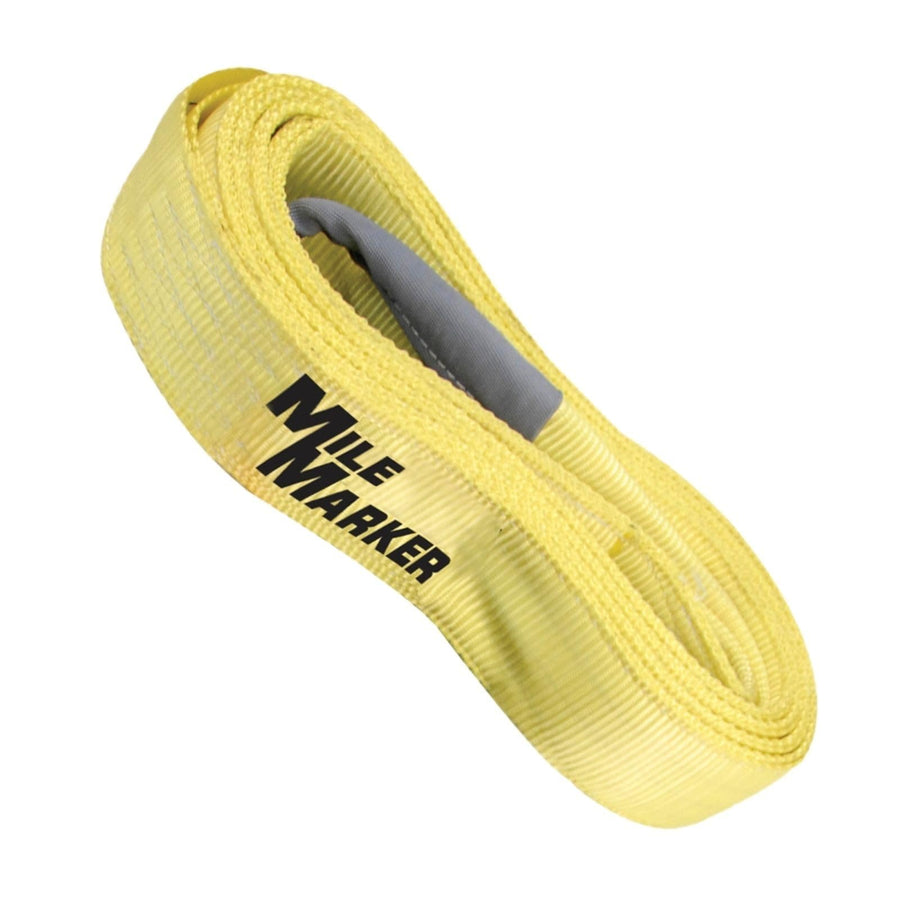 Mile Marker 19330 Recovery Strap Single Yellow 3" x 30′ for Heavy Duty Use | Rated to 30,000 Pound Capacity | User Safety with Built in Blue Lines Ensures