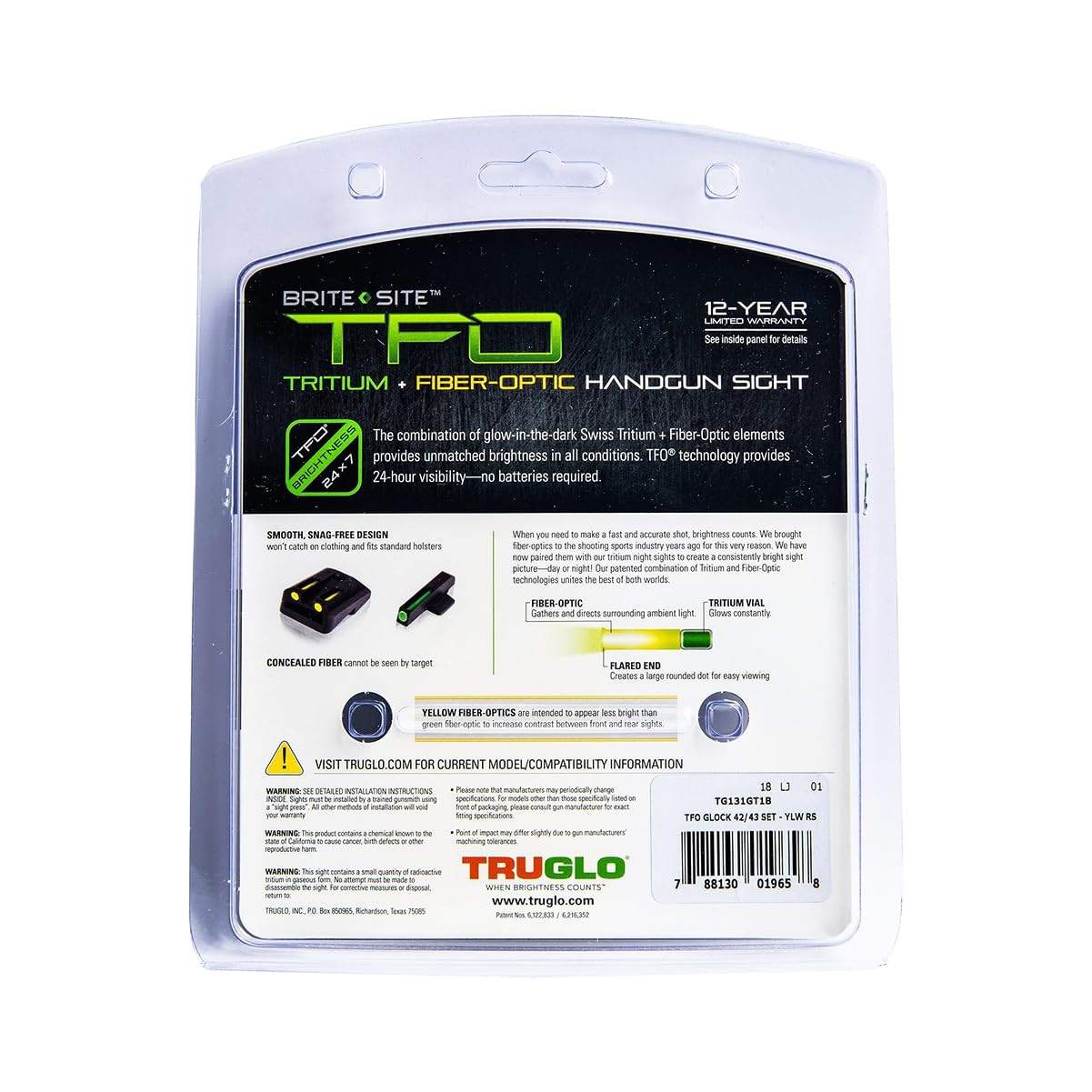 Tritium and Fiber-Optic TRUGLO Handgun Sights for Glock Pistols