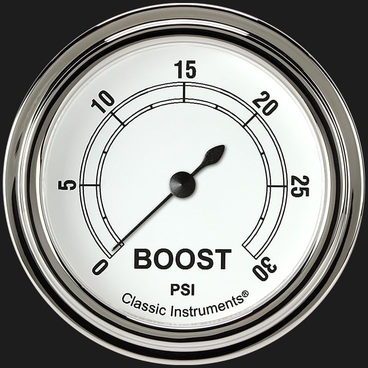 2 5/8" CW342SLF Classic White Boost Gauge, 30 psi