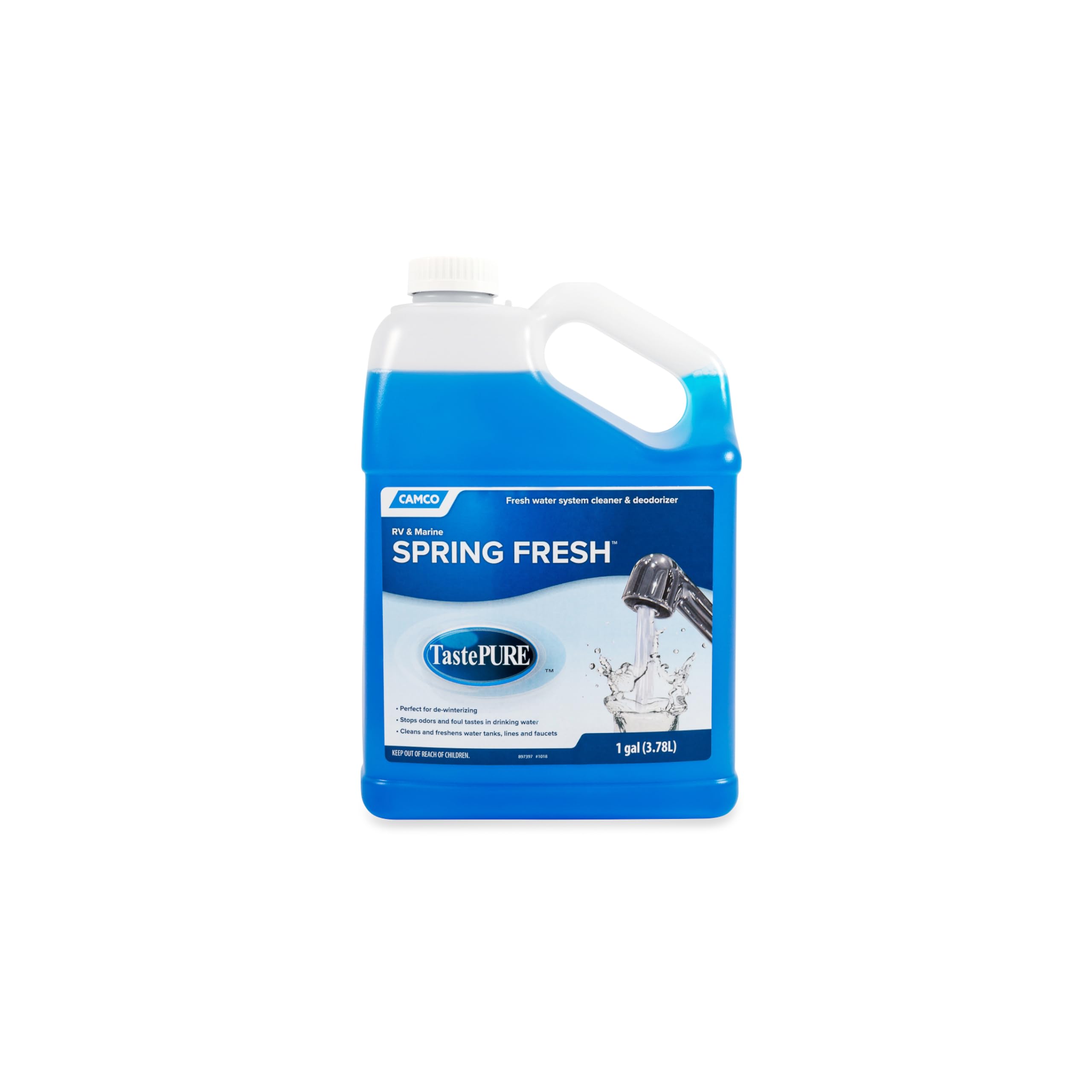 Camco Spring Fresh TastePURE Water System Cleaner and Deodorizer for RV and Marine | Cleans and Freshens Water Lines | Great for Dewinterizing - 1 Gallon (40207)