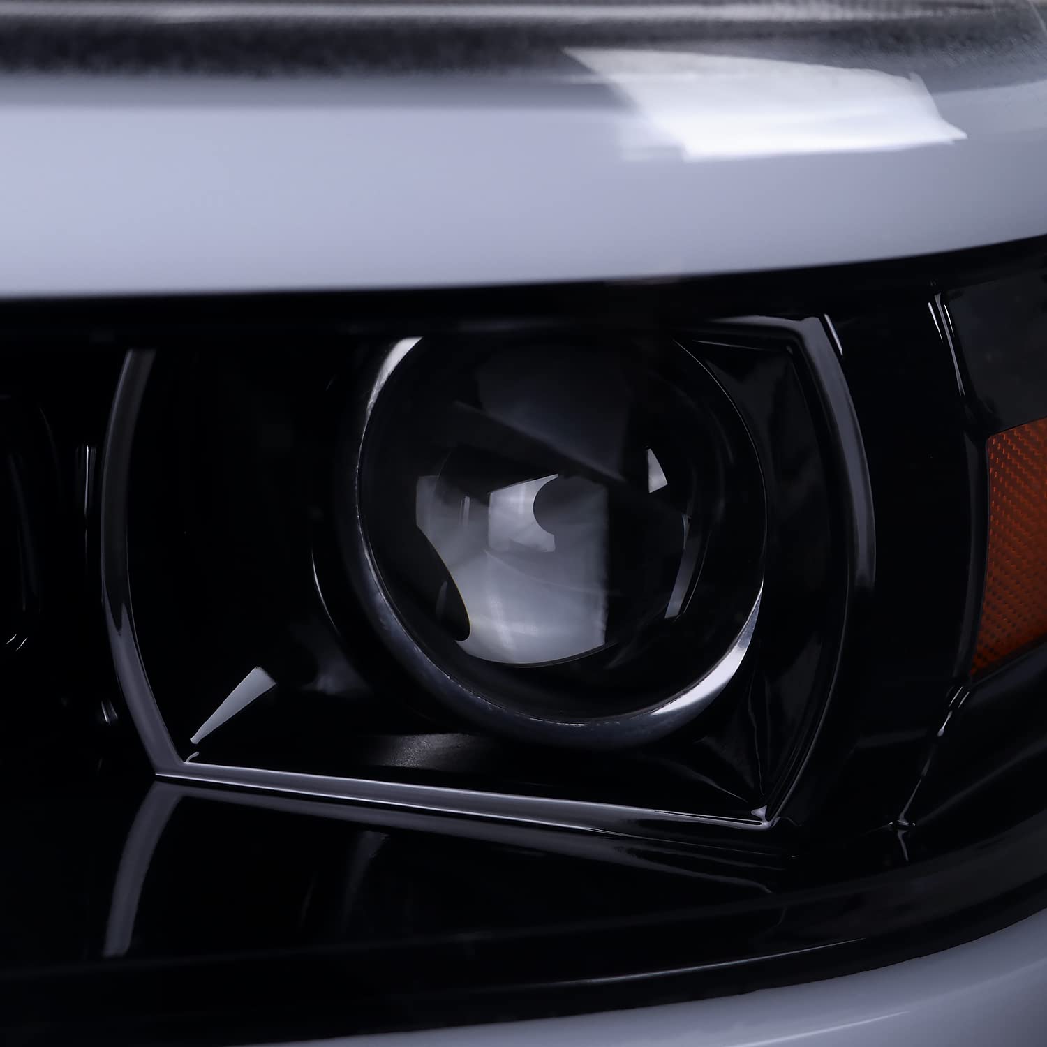 Glossy Black Smoke SPEC-D TUNING Projector Headlights w/LED Bar Compatible with 2019-2024 Dodge Ram 2500, 3500, 4500, Left + Right Pair Headlamps Assembly