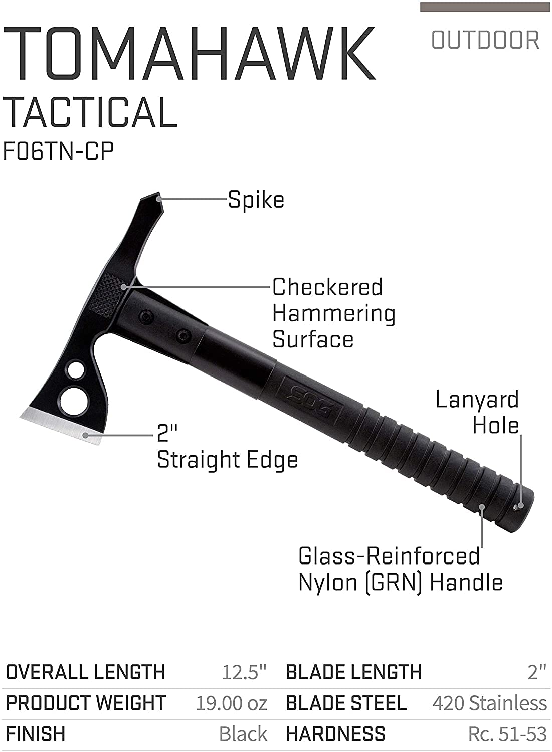 FastHawk SOG- Lighter, Faster, Agile Throwing Hatchet, Versatile Survival Tactical Axe for Competition Throwing and Camping, Hunting and Packing-Black (F06TN-CP)