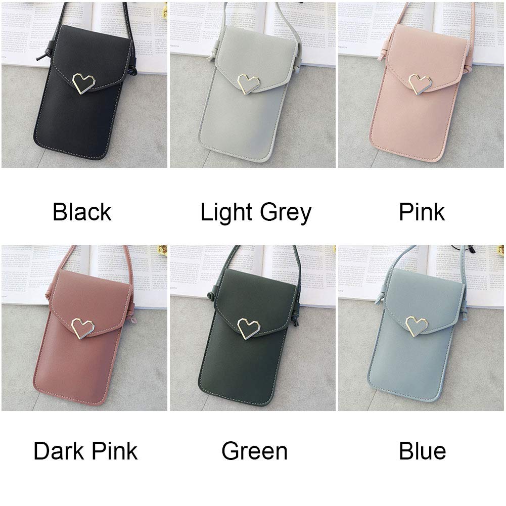 Kathleen0 Handbag Women PU Leather Daily Small rossbody Mobile Phone Gift Touch Screen Outdoor Heart-Shaped Decorative onvenient Transparent(Light Grey)