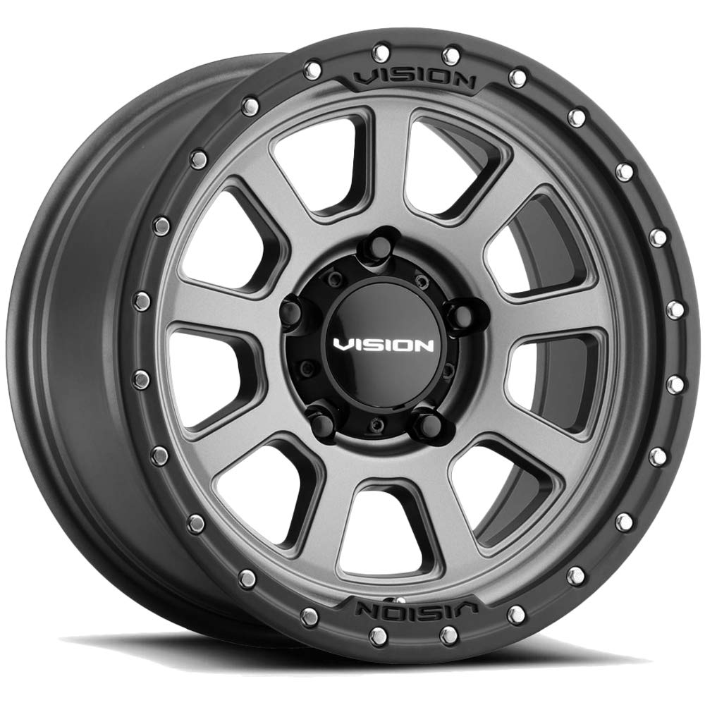 350 OJOS Vision Custom Wheel - 17x9, 12 Offset, 5x150 Bolt Pattern, 110.2mm Hub - Satin Gray with Satin Black Lip Rim