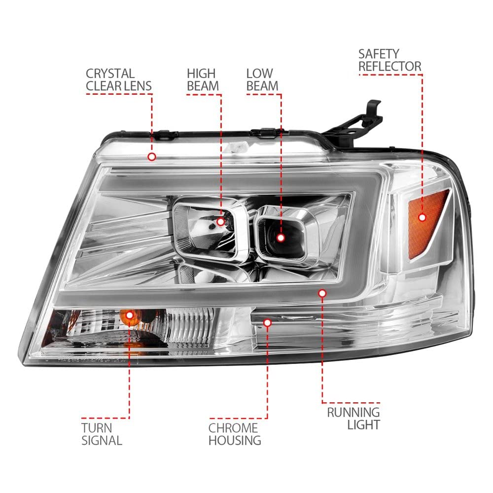 2004-2008 Ford F-150 ANZO Projector Headlights w/Light Bar Chrome Housing (111542)