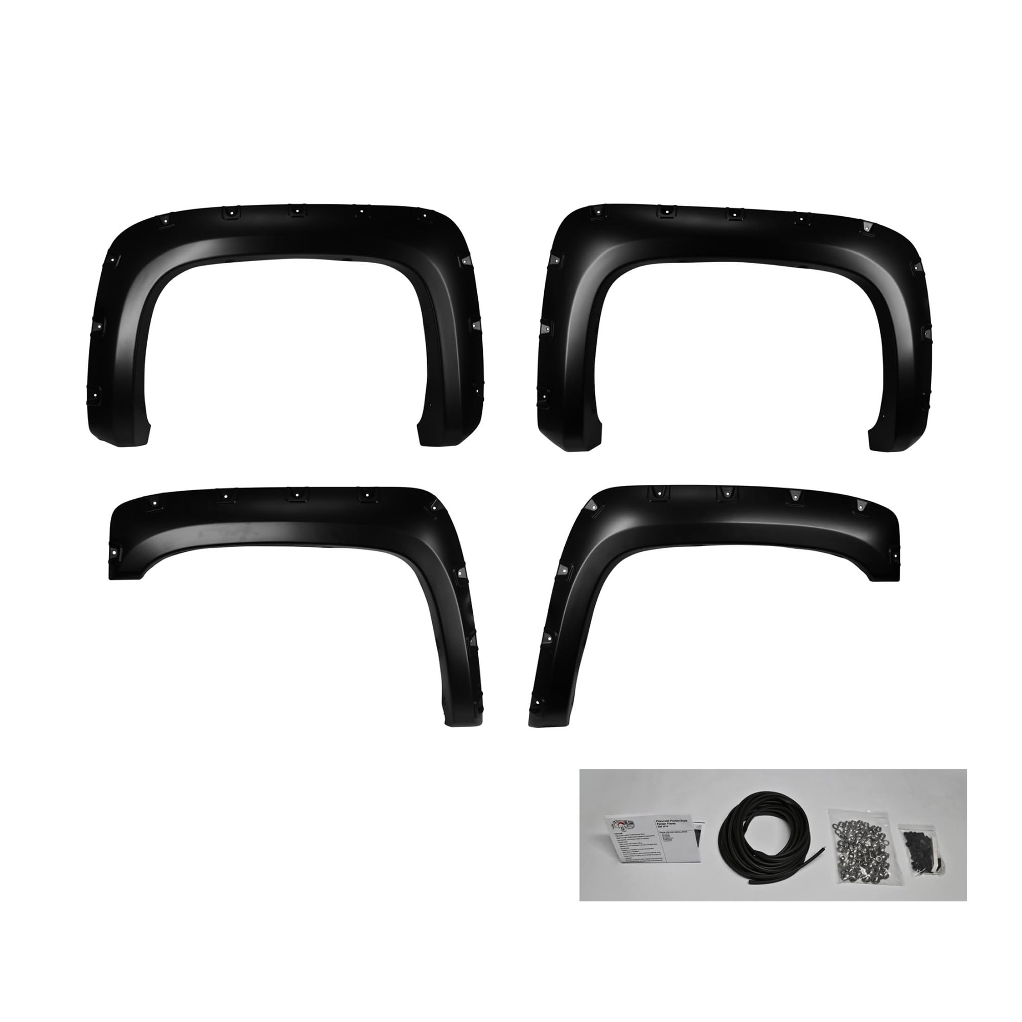 Fender Flares Black Riveted Style Black Compatible with 07-14 Silverado 1500|2007-2014 Chevrolet Silverado 2500|07-14 Silverado 3500-FPSSI07