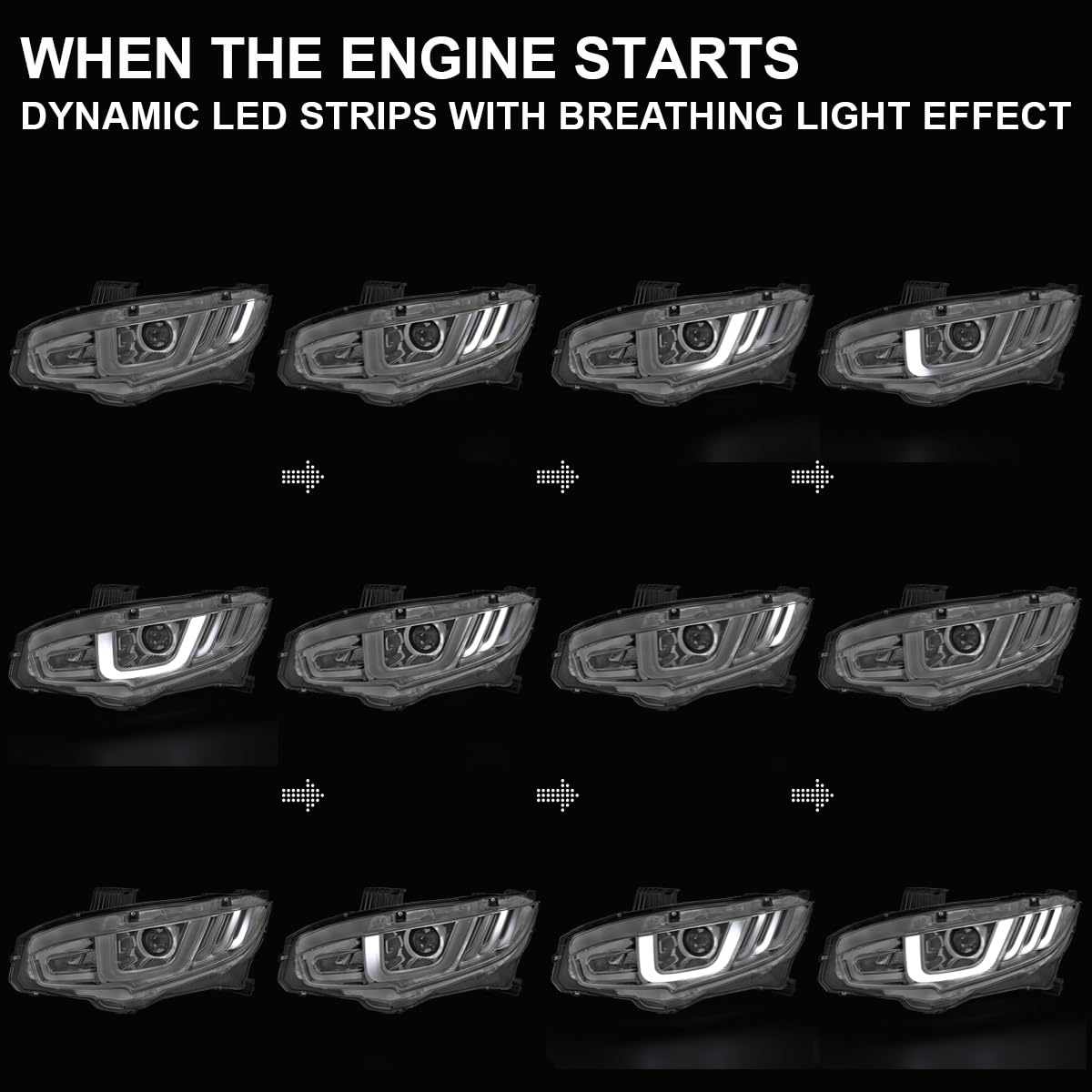 LED Tube Projector Headlights SPEC-D TUNING w/Switchback Sequential Signal Compatible with 2016-2021 Honda Civic Models with Factory Halogen Headlights Left + Right