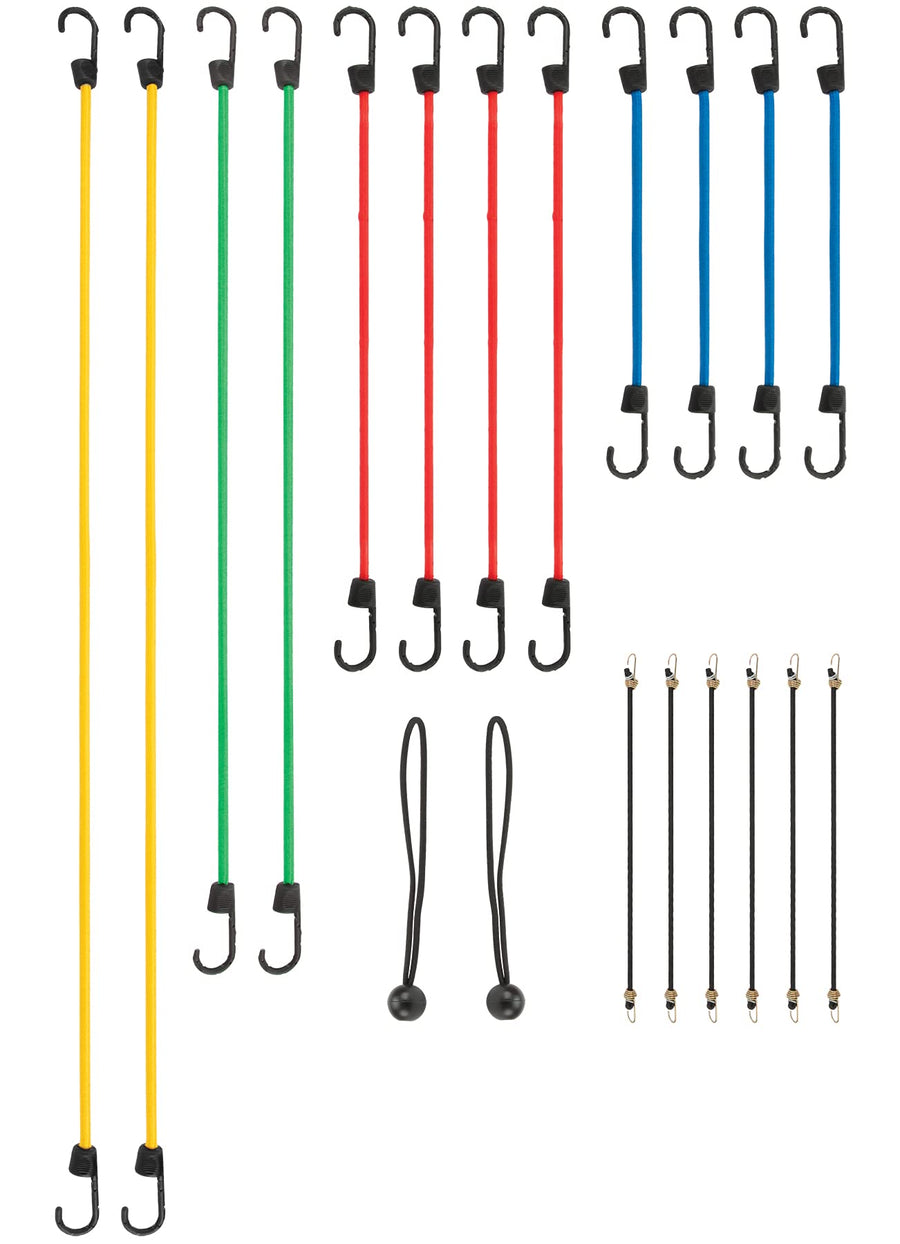20Pc Performance Tool W1890 Bungee Cord Assortment - Heavy Duty, Durable, and Versatile Bungee Cords Set for Securing Cargo, Camping, and Travel Gear