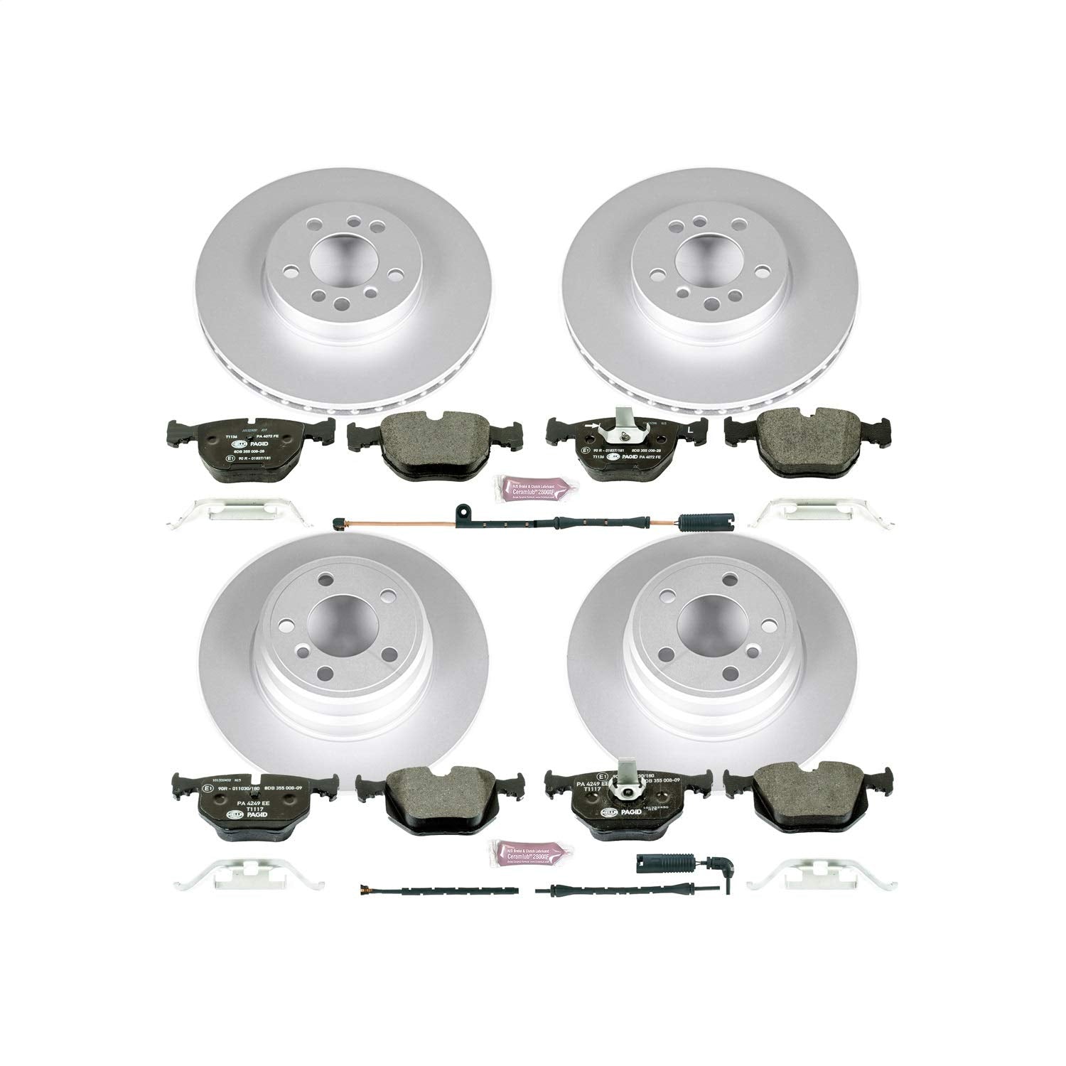 Power Stop ESK5718 Euro-Stop Front & Rear Brake Kit and 1 Front & 1 Rear Sensor Wires For BMW X5 2000-2006 [Model Specific]